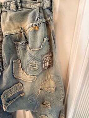 Magnolia Pearl Light Wash Distressed Denim Jeans with Patch Detail
